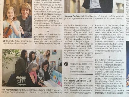 Zeitungsartikel in der Kölnischen Rundschau über das Kochkalender-Projekt des Domspitzen eV für die "Lobby für Mädchen"